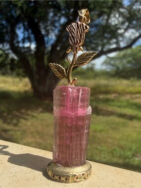 29.7CTW RARE solid 10k gold genuine tourmaline flower pendant $2800